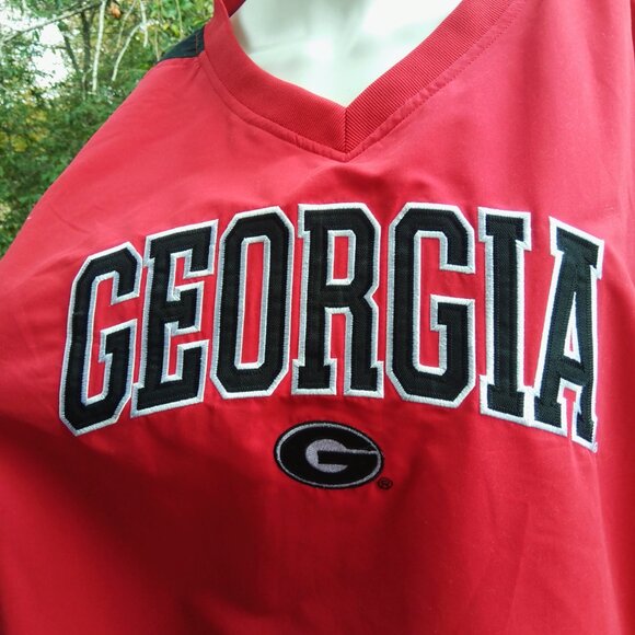 Vintage 90s UGA University Of Georgia Bulldogs Pullover Red Windbreaker Jacket - Picture 5 of 8